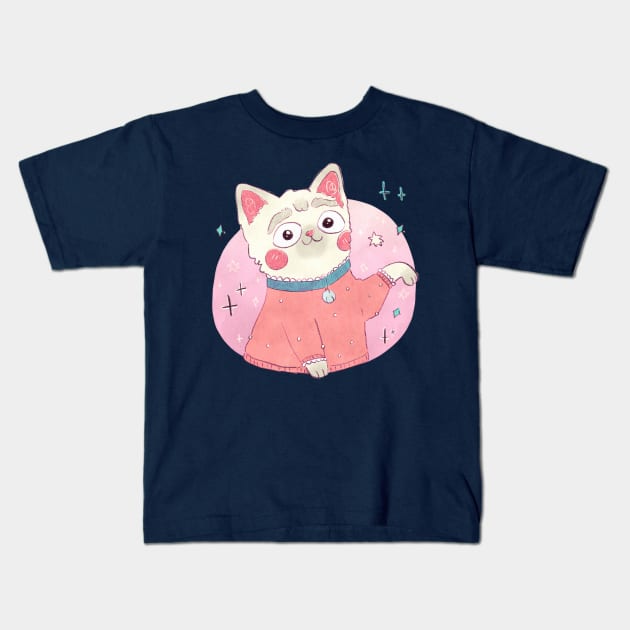 Cozy Cat in a Sweater Kids T-Shirt by Unicorn Candy Castle